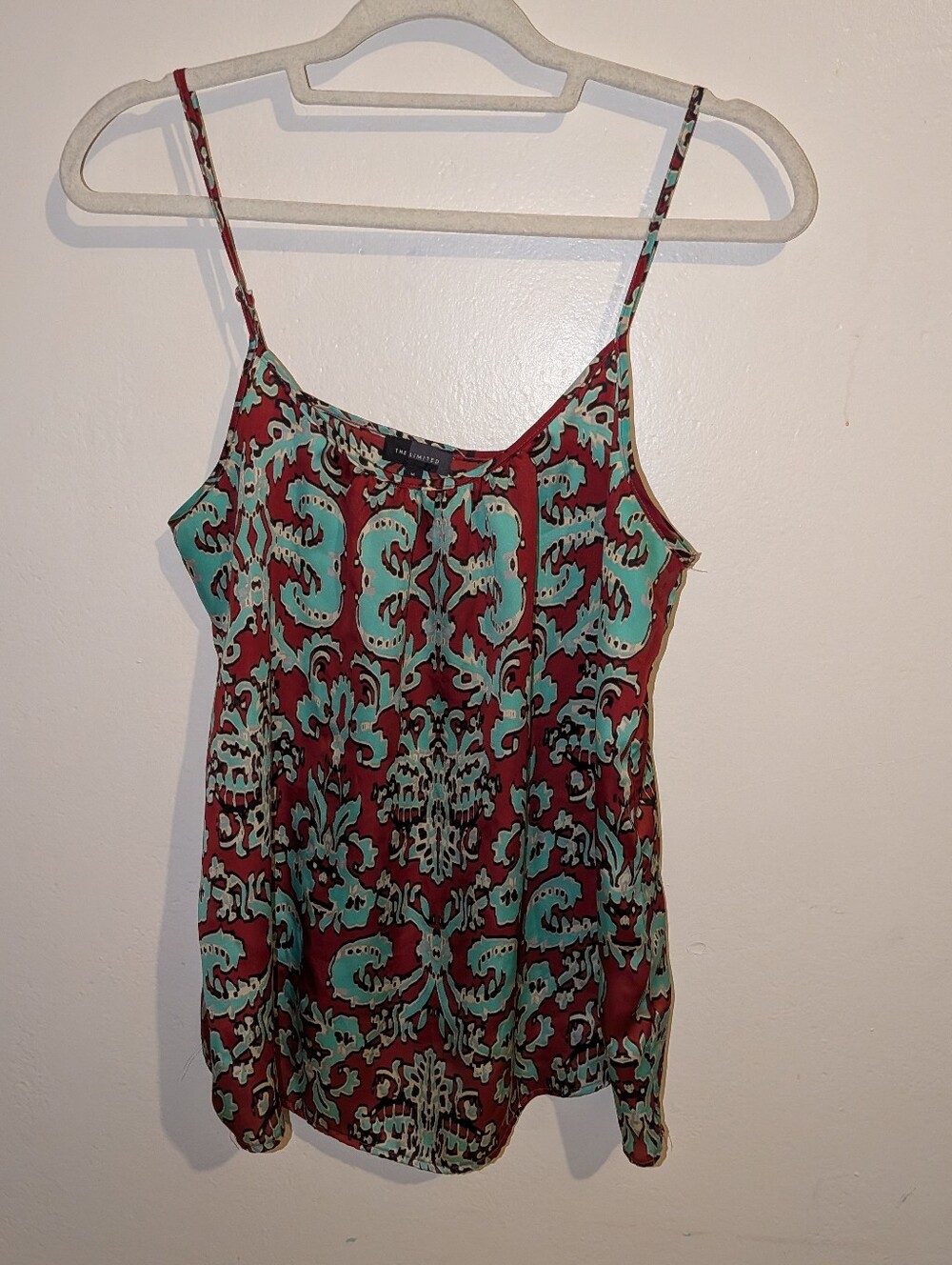 The Limited Burgundy and Teal Printed Spaghetti-Strap Cami Size M